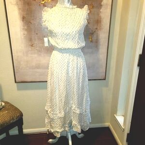 Shoshanna Payton Midi White Ruffled Tiered Sundress